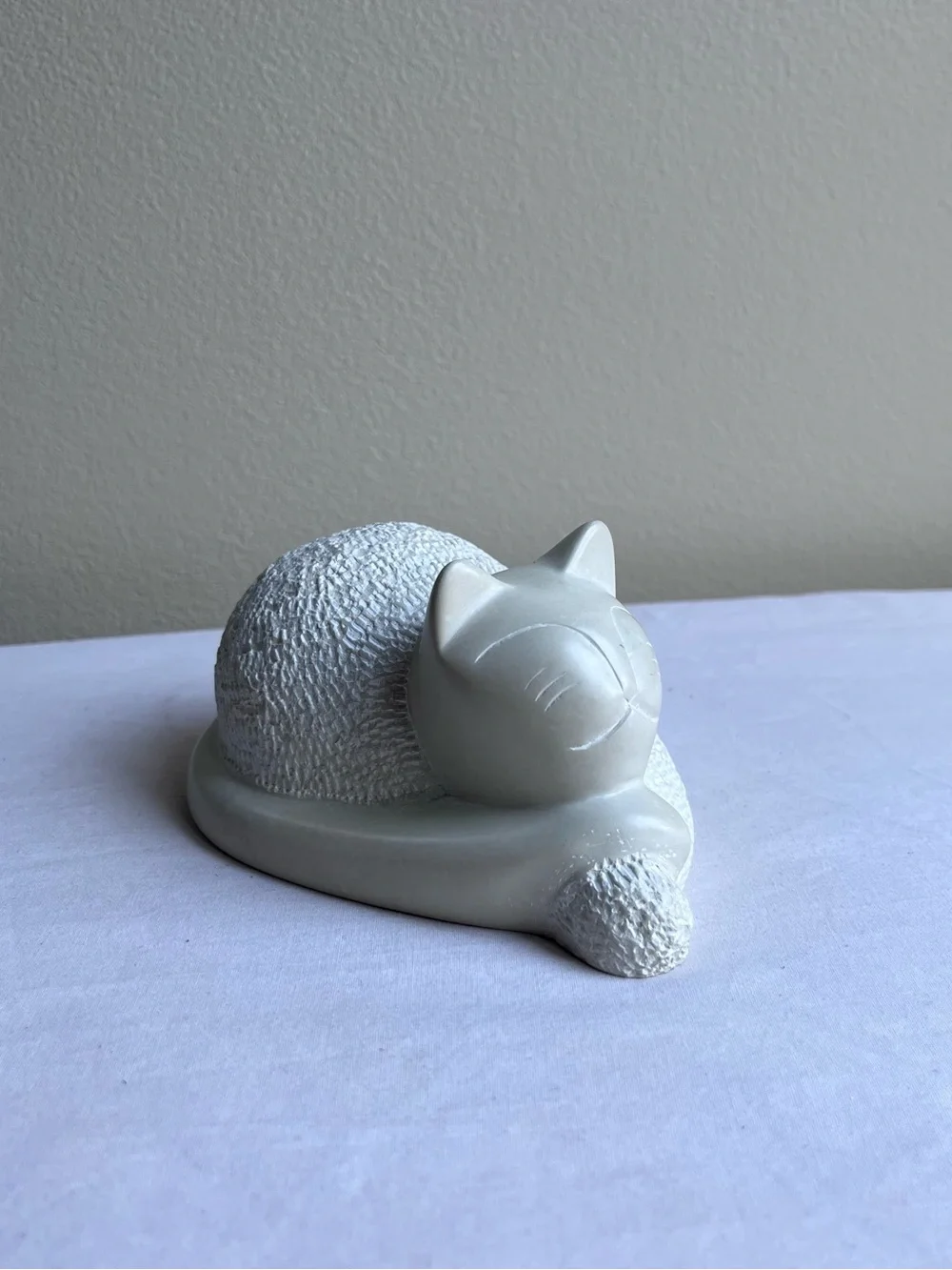 Swahili Modern Kenya Soapstone Sleeping Cat Figurine Accent